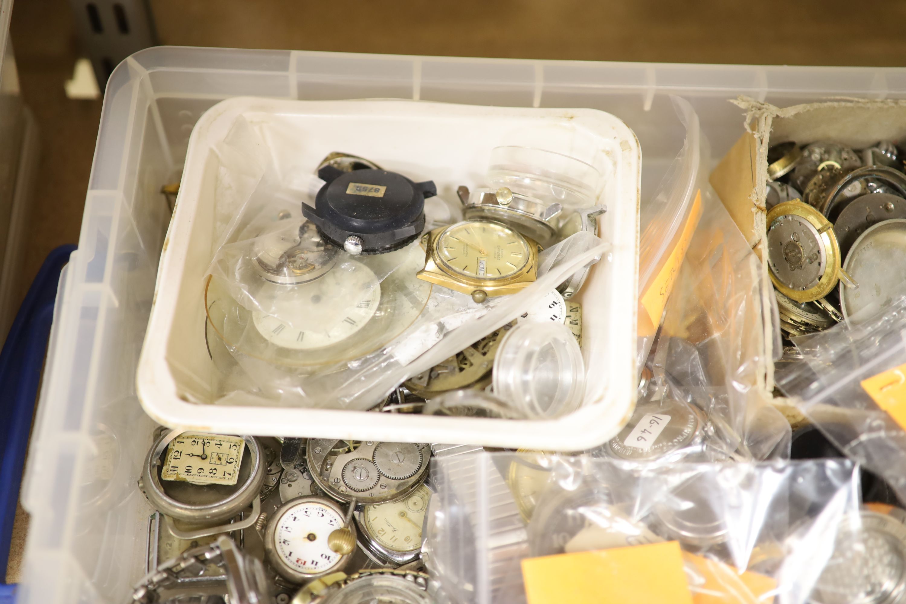 A large quantity of mostly Swiss wrist and pocket watches, for repair and parts